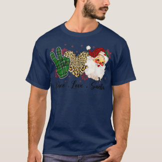 T-shirt Peace Love Père Noël Leopard Buffalo Plaid Pajama 