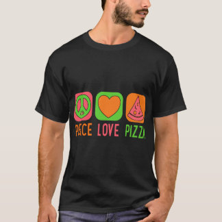 T-shirt Peace Love Pizza Slice Cool Hippie Super 60s les a