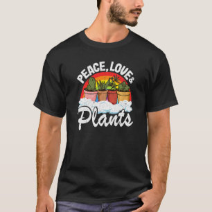 T-shirt Peace Love & Plante Retro Rainbow Landscaper Plant