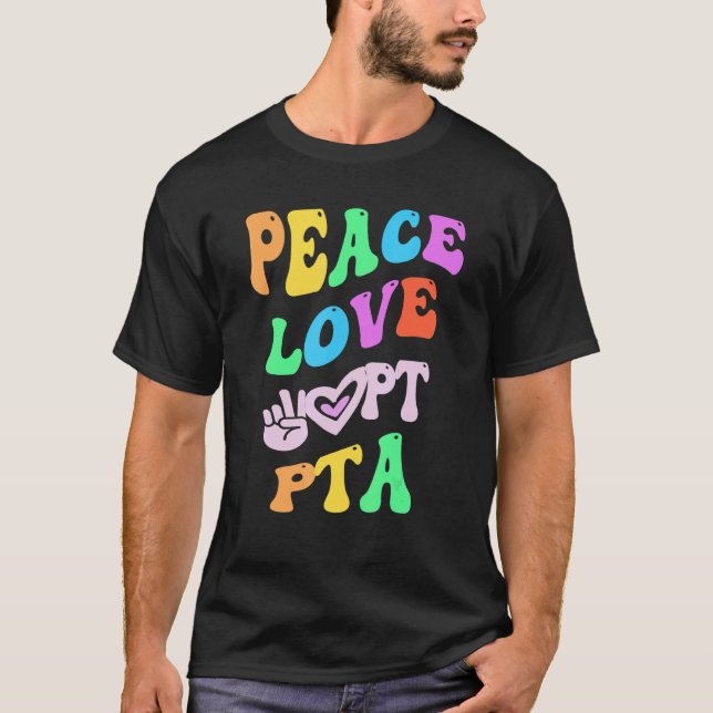 T-shirt PEACE LOVE PTA Retro Parent Teacher Association Gr (Devant)