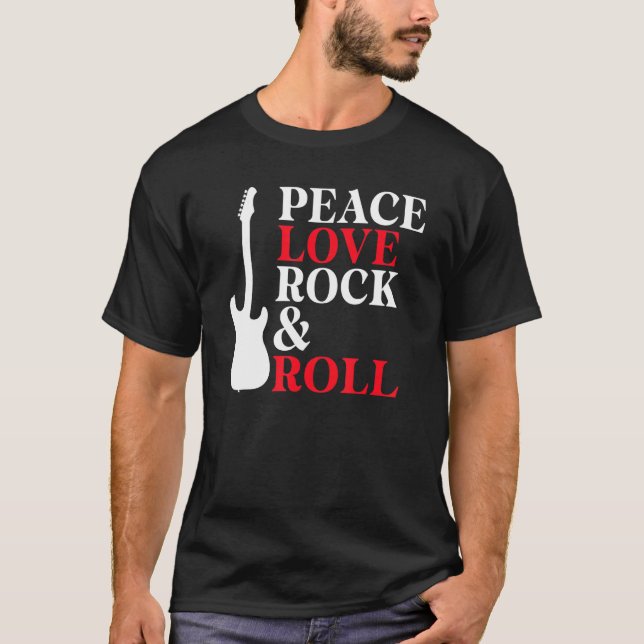 T-shirt Peace Love Rock and Roll Rocker (Devant)