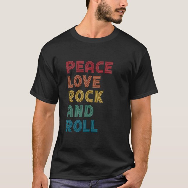 T-shirt Peace Love Rock Et Roll Retro Rock Music (Devant)