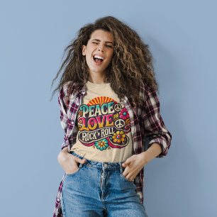 T-shirt Peace Love RocknRoll Retro les années 70 Vintage P