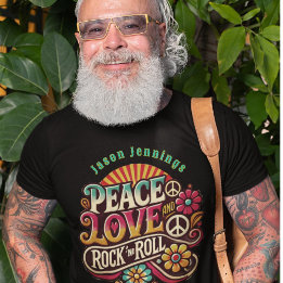T-shirt Peace Love RocknRoll Retro les années 70 Vintage P