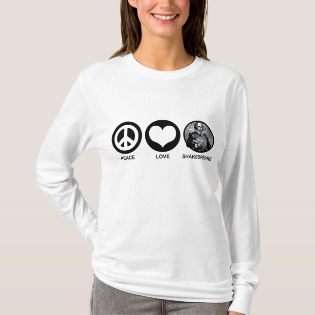 T-shirt Peace Love Shakespeare (Devant)