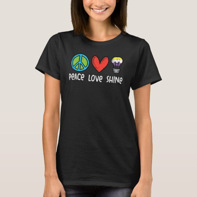 T-shirt Peace Love Shine Non binary Enby Nb Indicateur Non (Devant)