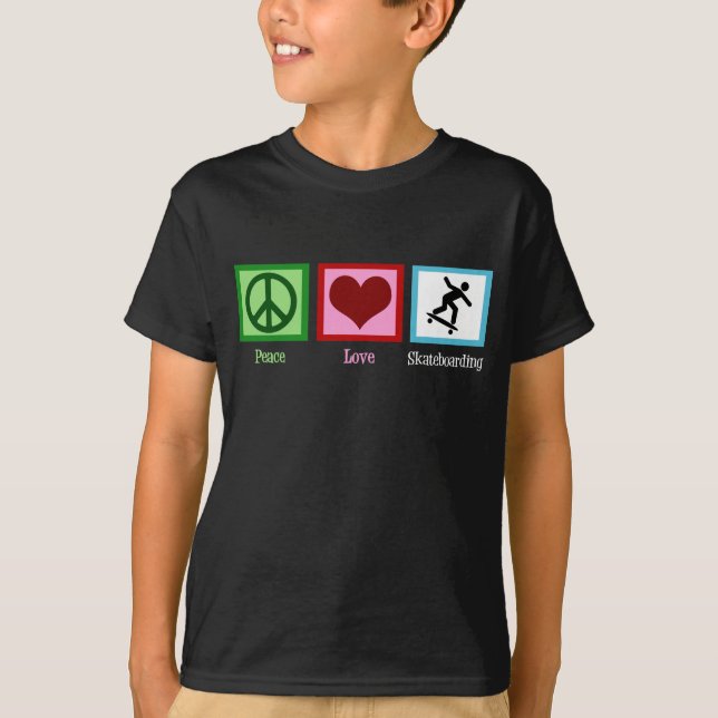 T-shirt Peace Love Skateboard Cool Enfants (Devant)