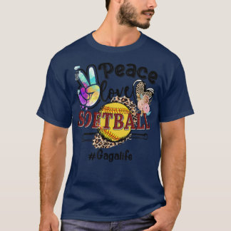 T-shirt Peace Love Softball Gaga Life Maman Grand-mère Leo