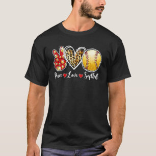 T-shirt Peace Love Softball Leopard Heart Day