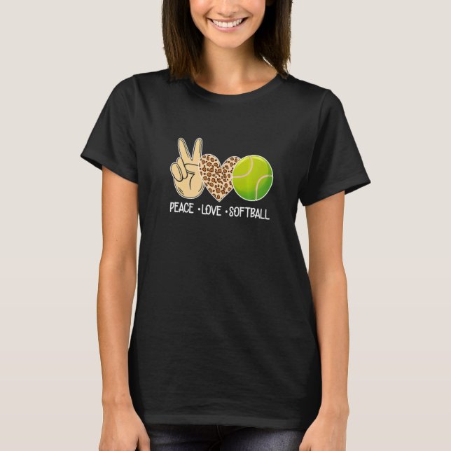 T-shirt Peace Love Softball Leopard Softball Player for G (Devant)