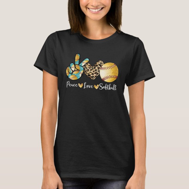 T-shirt Peace Love Softball  Mom   Pitcher Catcher (Devant)