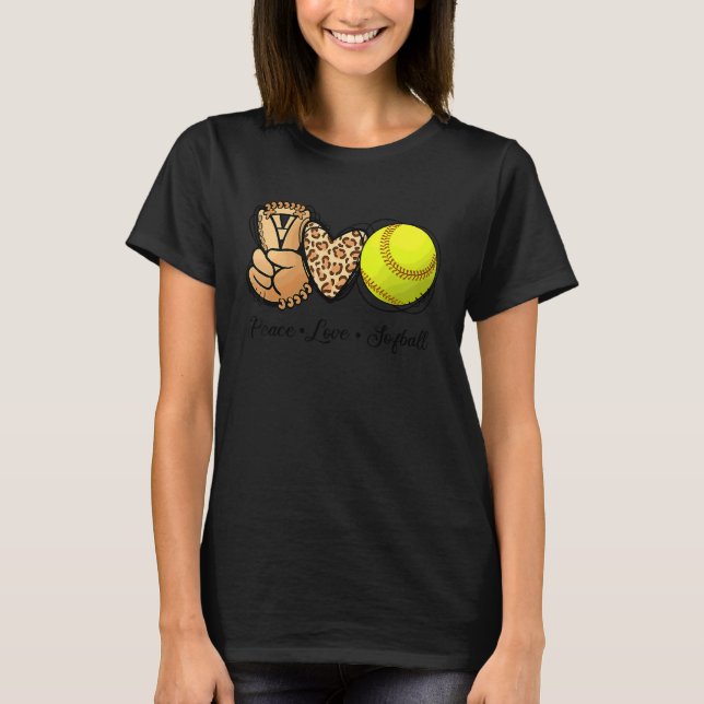 T-shirt Peace Love Softball Moms Empreinte de léopard Moth (Devant)