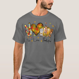 T-shirt Peace Love Thanksgiving Automne Saison Citrouille 