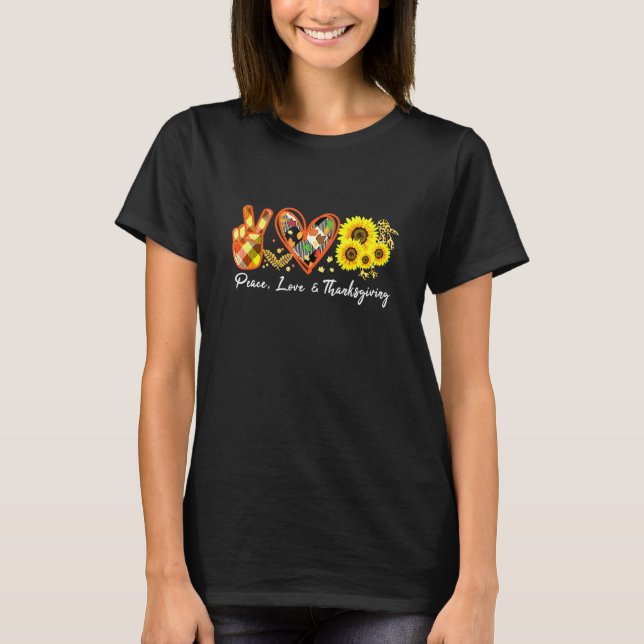 T-shirt Peace Love Thanksgiving Leopard Sunflower Turkey P (Devant)