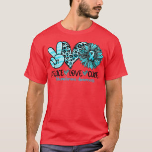 T-shirt Peace Love Tournesol Cure Turquoise Ruban Sclerode