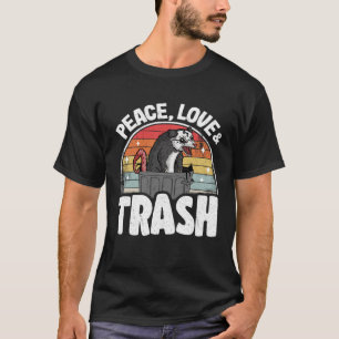 T-shirt Peace, Love & Trash Funny Opossum Meme Trash Can P