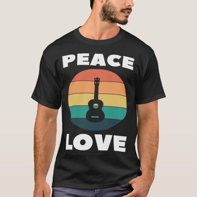 T-shirt Peace Love Ukulele Peace Loving Uke Player Retro (Devant)