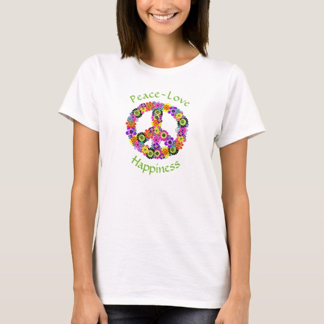 T-shirt Peace Sign Love & Happiness on White (Devant)