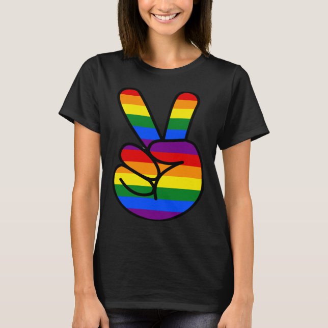 T-shirt Peace Sign Rainbow Hippie Love (Devant)
