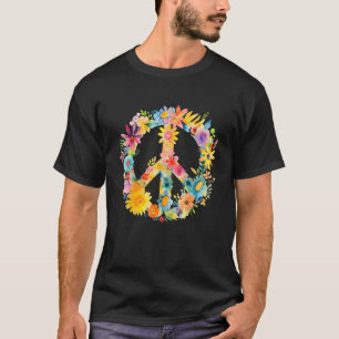 T-shirt Peace Sign World Love Flowers Hippie Vibes Super
