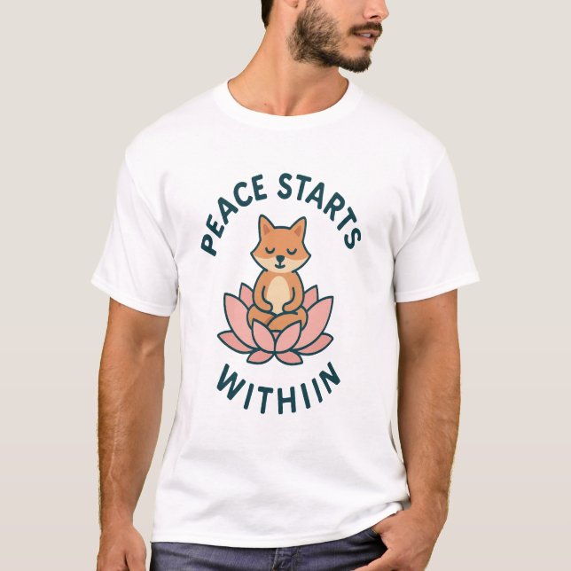 T-shirt Peace Starts Within - Meditating fox  (Devant)