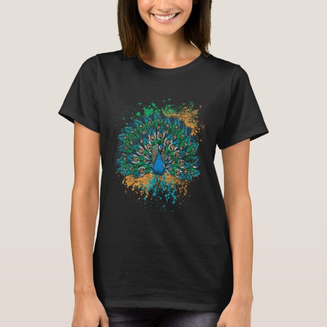 T-shirt Peacock à queue colorée décorative (Devant)