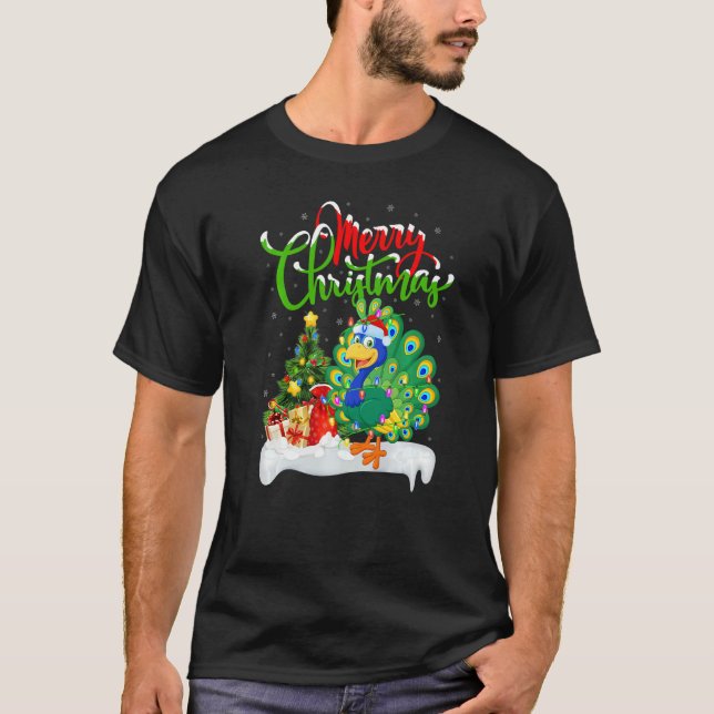 T-shirt Peacock Bird  Xmas Decorations Santa Peacock Chris (Devant)