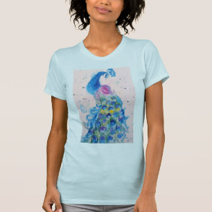 T-shirt Peacock bleu aquarelle peinture art Femmes
