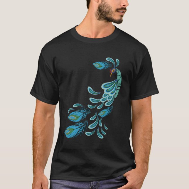 T-shirt Peacock bleu Imprimer Plumes Turquoises I Peacock (Devant)