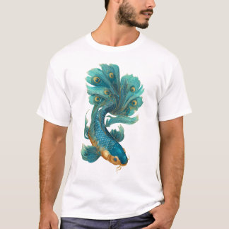 T-shirt Peacock fin koi en turquoise et or