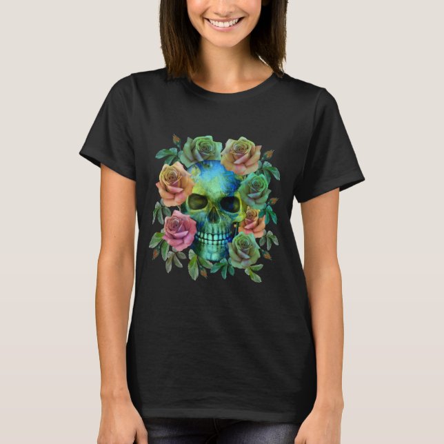 T-SHIRT PEAU VERT MORT AVEC FLEURS (Devant)