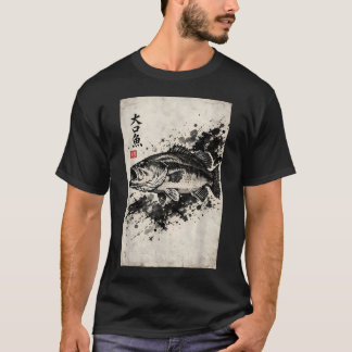 T-shirt Pêche à la Bass à grande bouche Gyotaku Impression