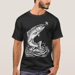 T-shirt Pêche à la mouche truite sautante linogravure
