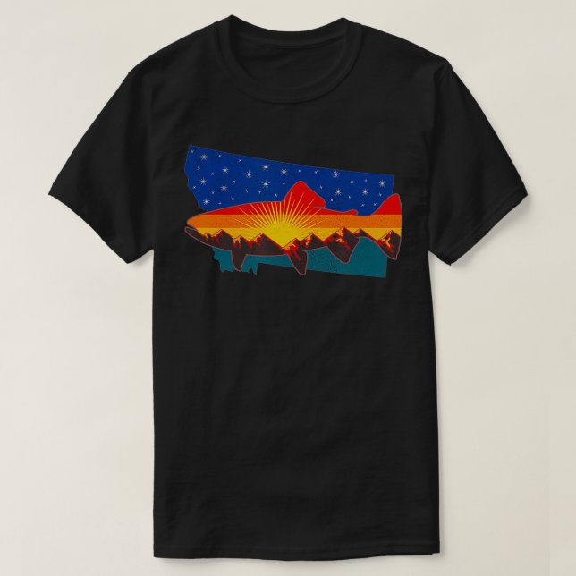 T-shirt Pêche à la truite Nature Montana Coucher de soleil (Design devant)
