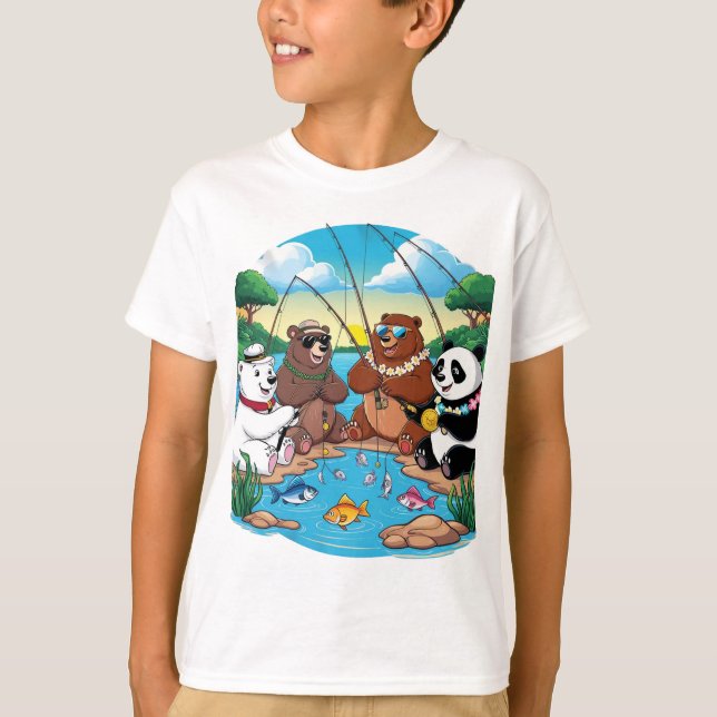 T-shirt pêche aux ours caricaturaux (Devant)