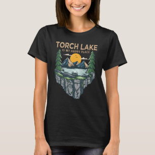 T-shirt Pêche Bateau Camping My Happy Place Torch Lake