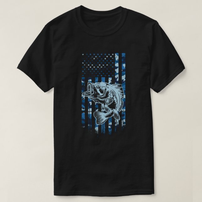 T-shirt Pêche Camouflage USA Drapeau basse pêcheur Cadeau (Design devant)