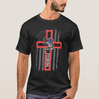 T-shirt Pêche Christ Faith Drapeau américain 4 juillet