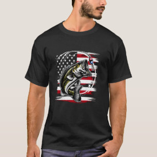T-shirt Pêche drapeau américain drôle pêcheur de bar pêche