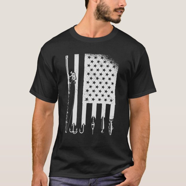 T-shirt Pêche - États-Unis Drapeau Pêcheur américain Bâton (Devant)