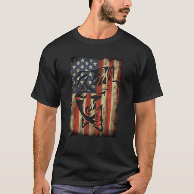 T-shirt Pêche États-Unis Drapeau Pêcheur Pêche pour basse (Devant)
