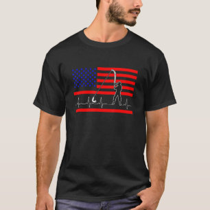 T-shirt Pêche Heartbeat American Fishing 4th July Patrio