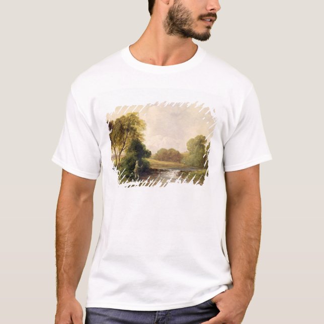 T-shirt Pêche : Jouant un poisson (huile sur la toile) (Devant)