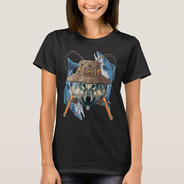T-shirt Pêche Loup Pêcheur extérieur Pêcheur animal mange  (Devant)