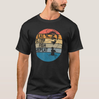 T-shirt Pêche Mangez Sleep Poisson Répéter Rétro Tee