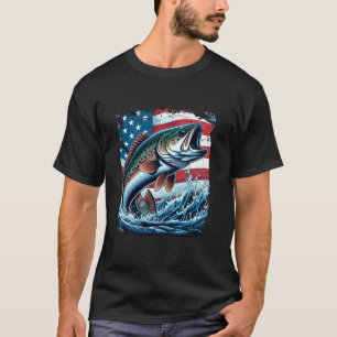 T-shirt Pêche Truite Capture Amateur Juillet Drapeau USA R