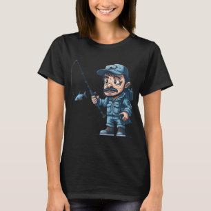 T-shirt Pêcheur attrape un petit poisson. Pêche .