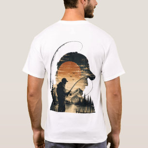 T-shirt Pêcheur au coucher du soleil silhouette rétro de p