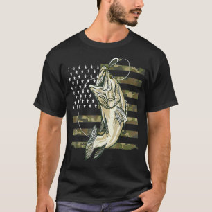 T-shirt Pêcheur de drapeau américain camouflage camo bass