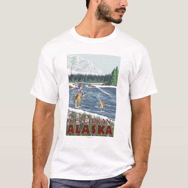 T-shirt Pêcheur de mouche - Ketchikan, Alaska (Devant)